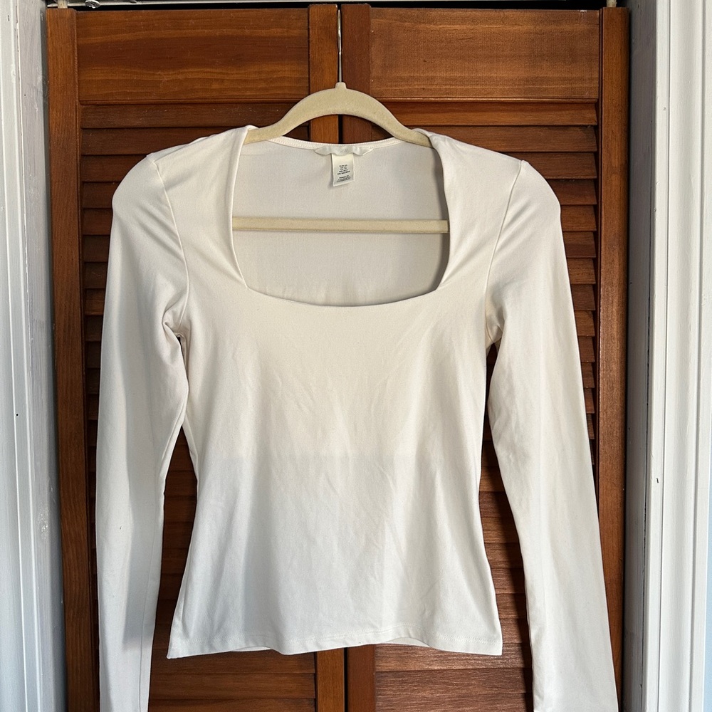 Off-White Fitted Square Neck Long Sleeve Tee